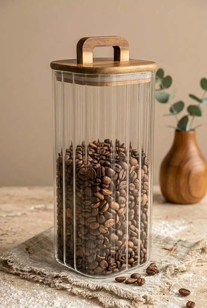 Akasya Kulplu Vakum Kapaklı Kare Çizgili Cam Kavanoz 1850 ml - Borosilikat Bakliyat Ve Erzak Kavanozu