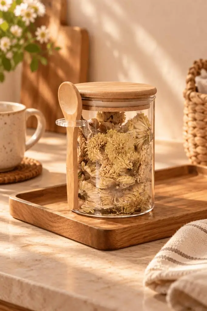 Atbyhome Kaşıklı Bambu Kapaklı Borosilikat Cam Kavanoz 480 ml - Vakumlu Baharatlık Çay Şeker Erzak Saklama Kabı