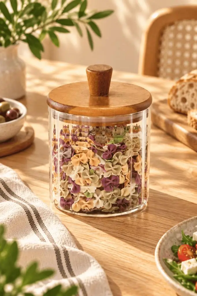 Atbyhome Akasya Ahşap Kapaklı Çizgili Cam Kavanoz 600 ml - Vakumlu Erzak Ve Baharat Kabı