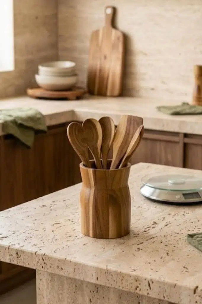 Akasya Ahşap Kaşıklık 13x9.5 cm - Tezgah Üstü Spatula Kepçe Standı Ve Dekoratif Vazo