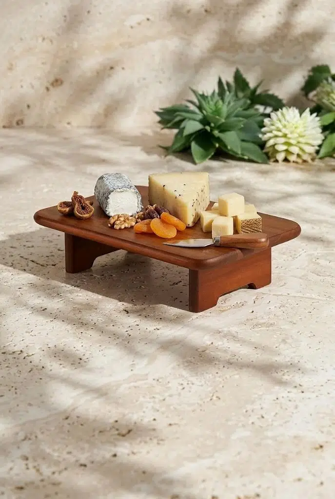 Akasya Ahşap Ayaklı Sunumluk 35x22x8 cm - Dikdörtgen Peynir Servis Tabağı
