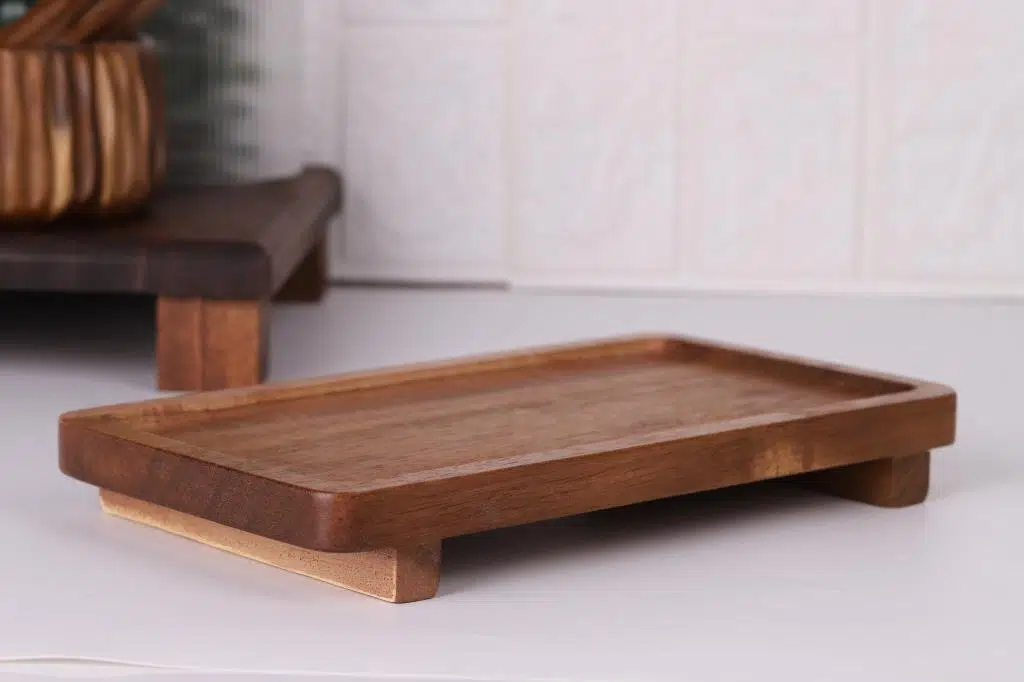 Atby Akasya Doğal Ahşap Dikdörtgen Ayaklı Sunumluk 26x14 cm Kahvaltı Peynir Atıştırmalık Servis Tabağı