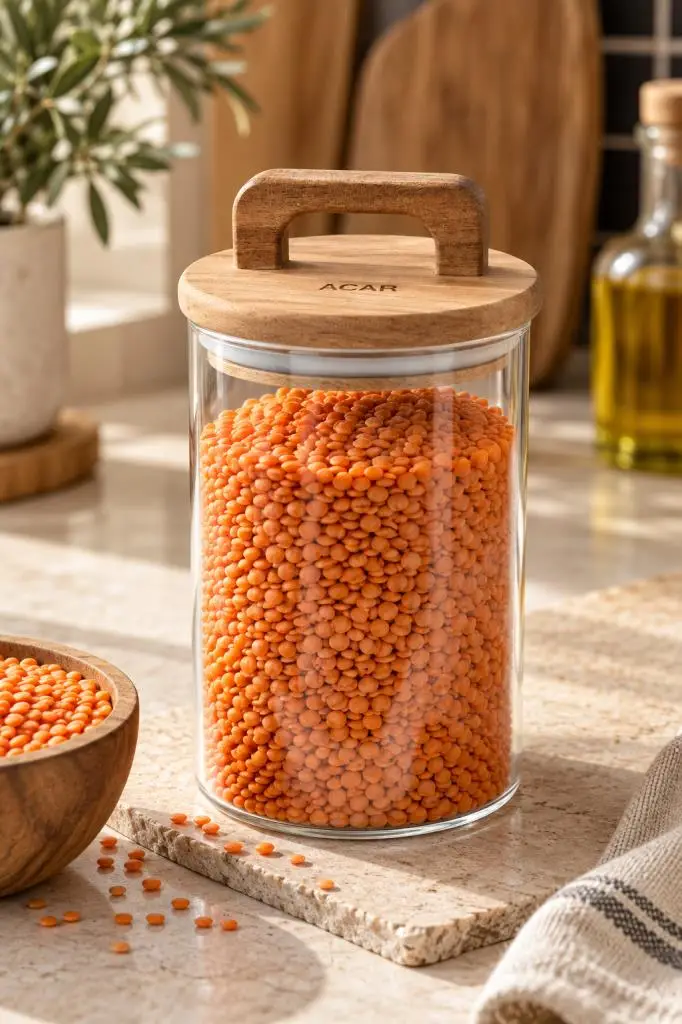 Atbyhome 9'lu Kulplu Akasya Kapaklı Borosilikat Cam Kavanoz Seti 900 ml - Vakumlu Erzak Bakliyat Kabı