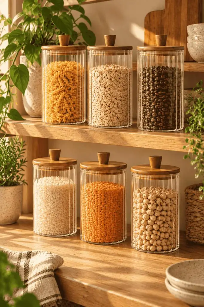 Atbyhome 6'lı Akasya Ahşap Kapaklı Çizgili Cam Kavanoz 1160 ml - Vakumlu Erzak Ve Bakliyat Kabı