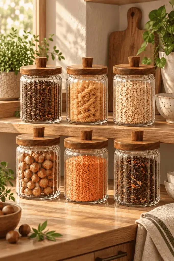 Atbyhome 6'lı Akasya Ahşap Kapaklı Çizgili Cam Kavanoz Seti 700 ml - Vakumlu Erzak Ve Baharat Kabı