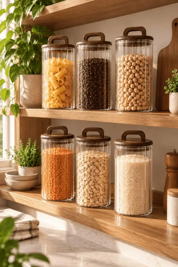 Atbyhome 6'lı Akasya Ahşap Kapaklı Çizgili Cam Kavanoz Seti 1250 ml - Vakumlu Erzak Bakliyat Kabı