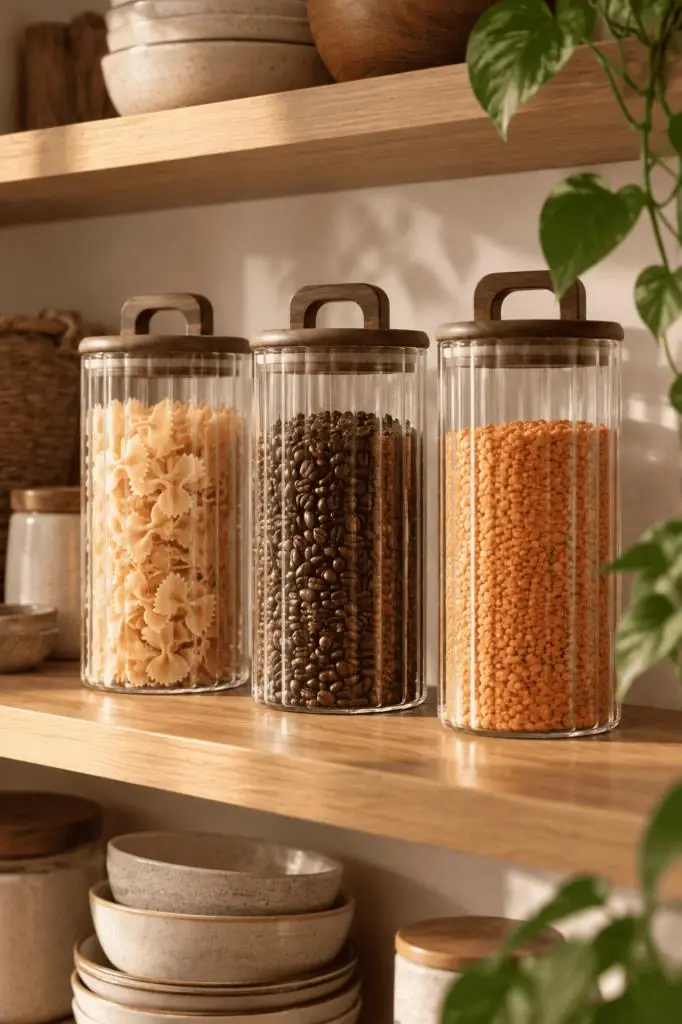 Atbyhome 3'lü Akasya Ahşap Kapaklı Çizgili Cam Kavanoz Seti 1250 ml - Vakumlu Erzak Bakliyat Kabı