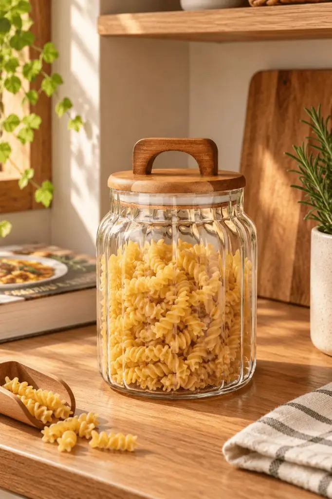 Atbyhome Akasya Kapaklı Çizgili Borosilikat Cam Kavanoz 1150 ml - Vakumlu Büyük Boy Erzak Bakliyat Saklama Kabı