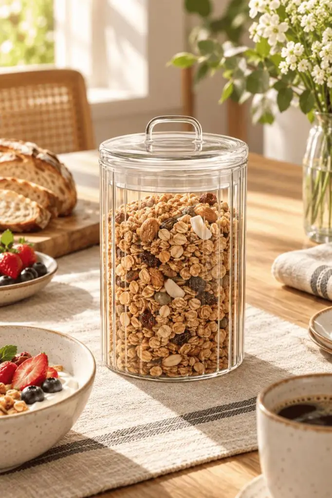 Atbyhome Kulplu Borosilikat Cam Kapaklı Çizgili Cam Kavanoz 1000 ml - Vakumlu Erzak Ve Bakliyat Saklama Kabı