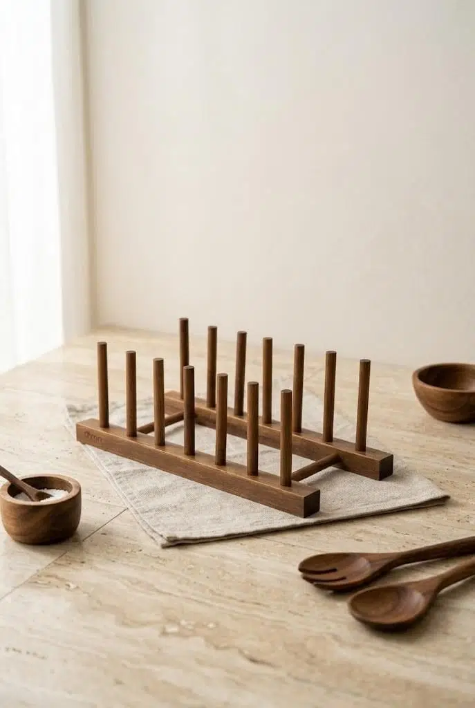 Akasya Ahşap Tabaklık Ve Tencere Kapağı Standı 28x12.5 cm - 6 Bölmeli Dolap İçi Mutfak Organizeri