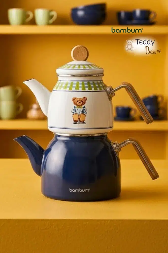 Bambum Unique - Bambu Kulplu Emaye Çaydanlık Takımı Teddy