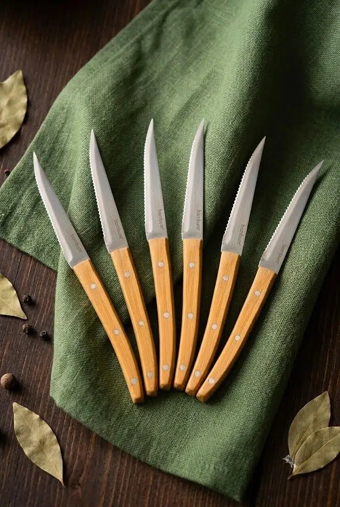 Bambum Valls 6'lı Kılçık Ve Steak Bıçağı Seti 21.5 cm - Bambu Saplı Paslanmaz Çelik Balık Bıçağı