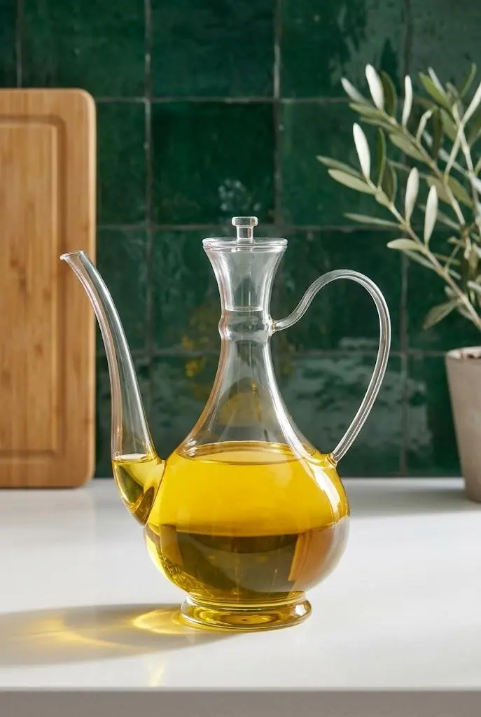 Borosilikat Cam İbrik Yağdanlık 750 ml - Akıtmayan Kulplu Ve Kapaklı Yağlık Sirkelik