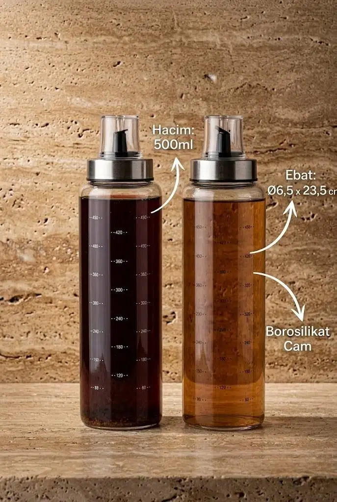 Borosilikat Cam Yağlık 500 ml Yağdanlık Sirkelik - Damlatmaz Yağlık Seti 2 Adet 