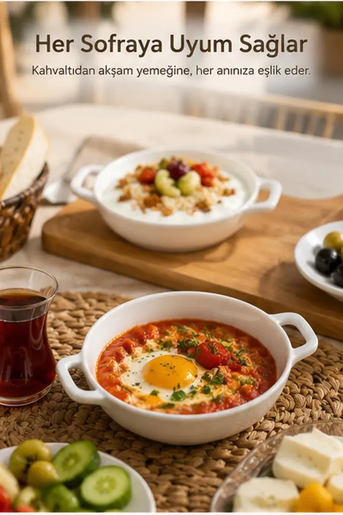 Çift Kulplu Beyaz Porselen Fırın Kabı Ve Servis Kasesi 12x15 cm - Kahvaltılık Meze Ve Sufle Güveç Tabağı