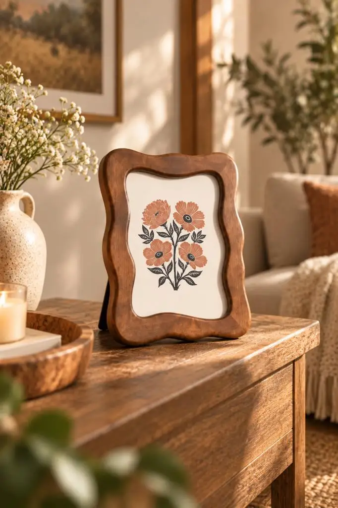 Doğal Masif Akasya Ağacı Dalgalı Fotoğraf Çerçevesi 15x20 cm - Masa Ve Konsol Üstü Ahşap Resim Çerçevesi