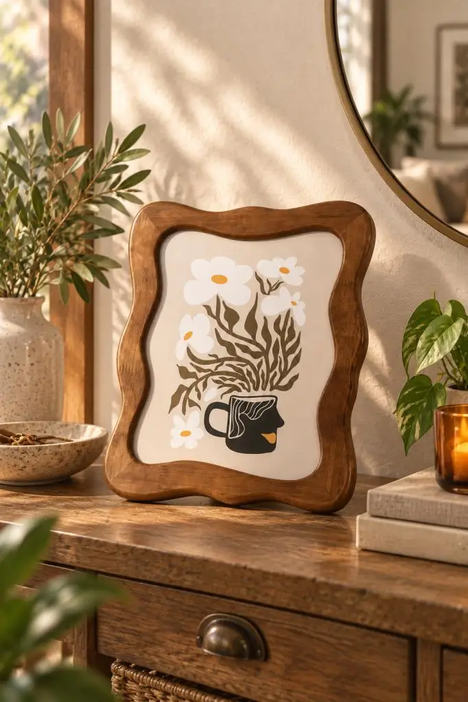 Hazel Doğal Akasya Ağacı Dalgalı Fotoğraf Çerçevesi 20x25 cm - Masa Ve Konsol Üstü Ahşap Resim Çerçevesi