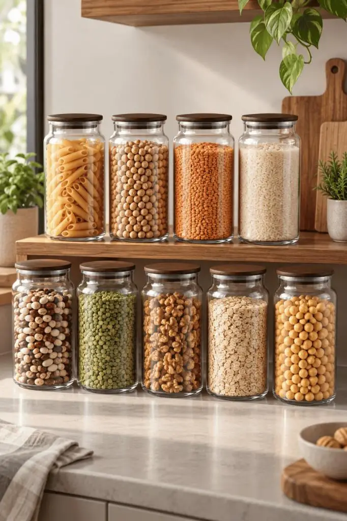 Nero Zone Bambu Kapaklı Cam Saklama Kabı 1300 ml 9'lu - Vakumlu Kiler Bakliyat Kavanoz Seti