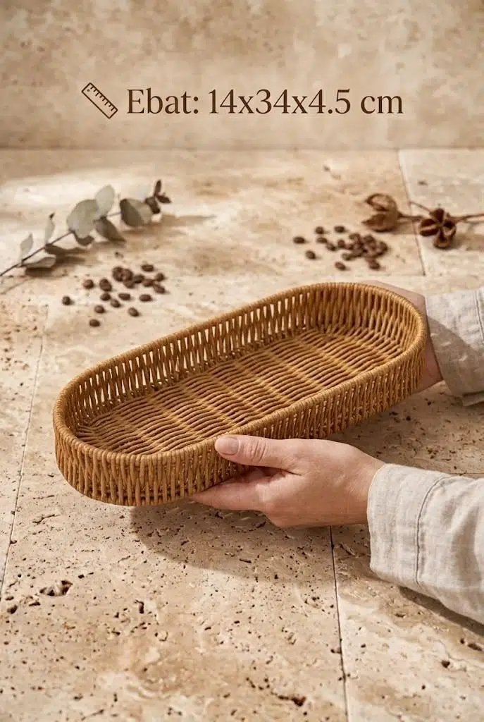 Rattan Oval Ekmek Sepeti 14x34x4.5 cm - El Örmesi Hasır Baharatlık Ve Mutfak Organizeri